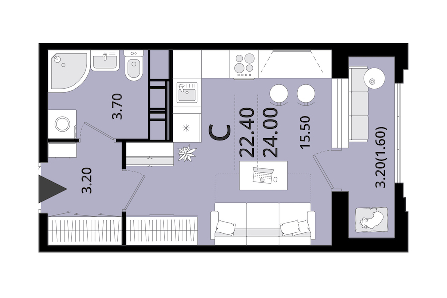 Квартира студия 24 м², 13/13 эт., ЖК «Тайм Сквер»